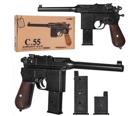 Kovová replika pištole pre6mm C55 MAUSER C96 ASG + 800 guličiek